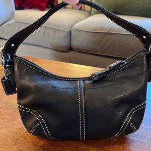 Coach Purse - Black with white stitching